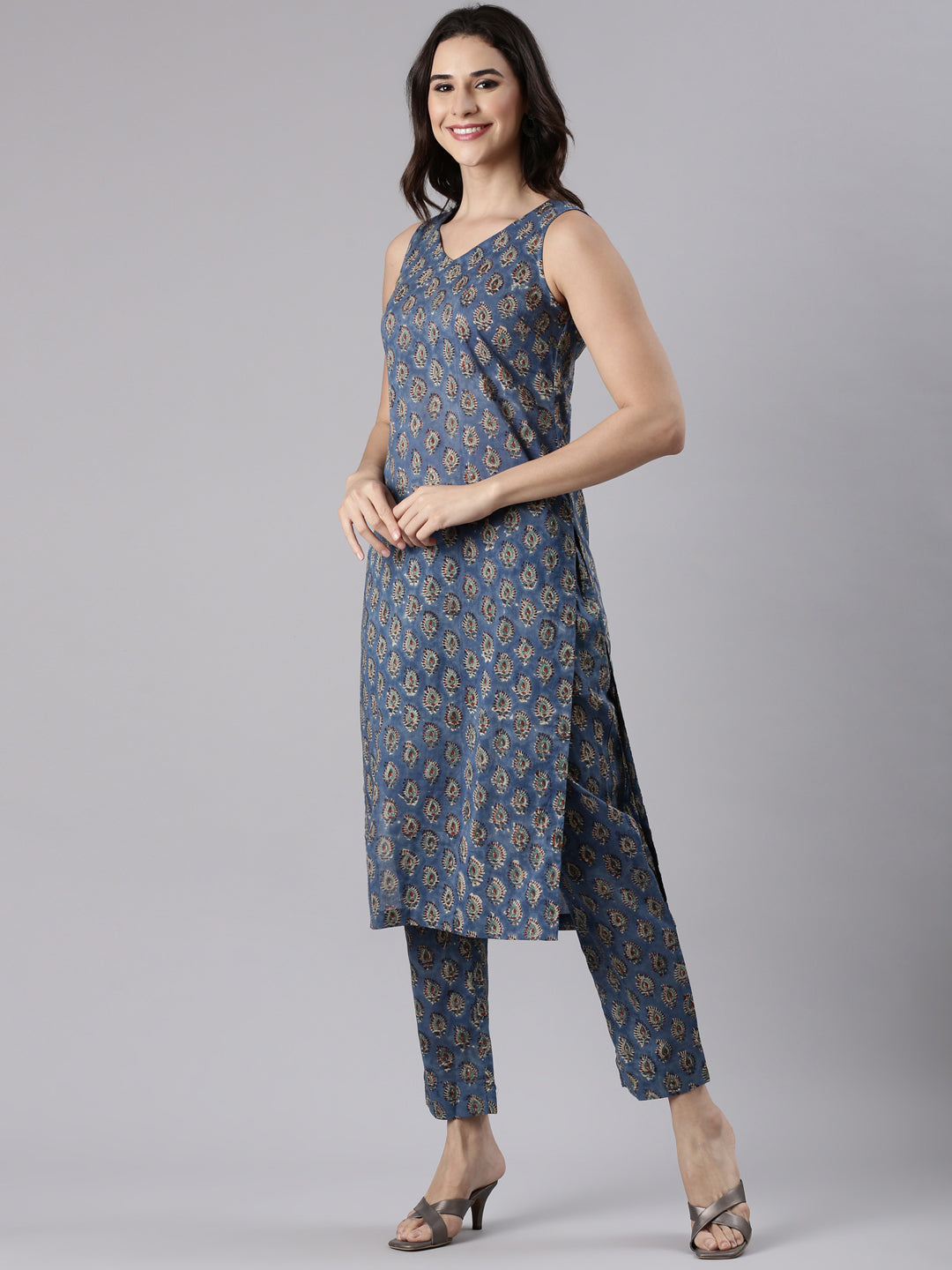 Turf Teal Block printed kurta set