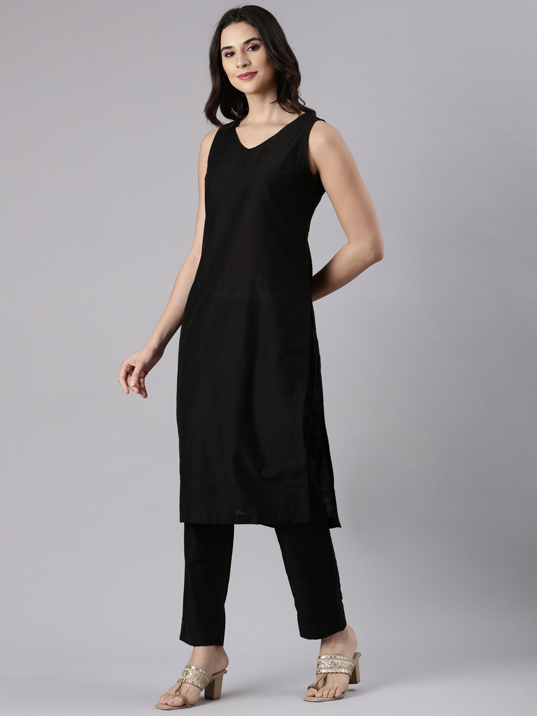 EDIRA Charcoal Black  Silk Textured Co-Ord set