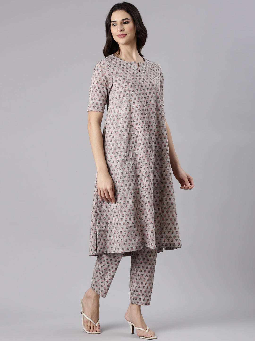 Oatmeal Cotton  Printed Kurta set
