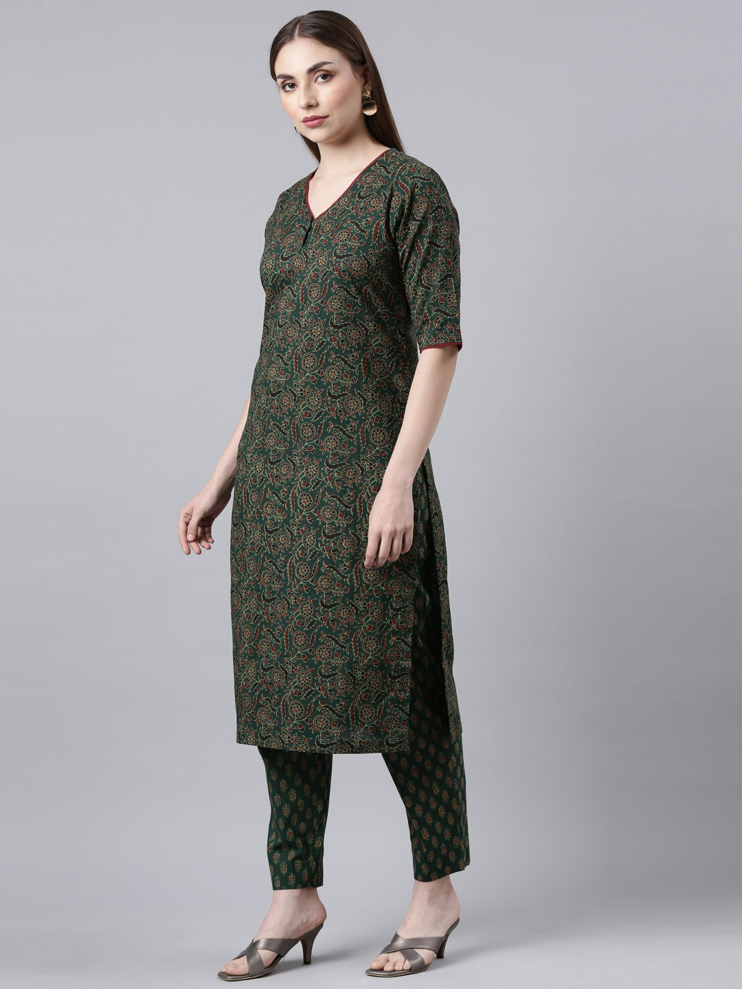 EDIRA Women Green Printed  Kurta and Pant Set