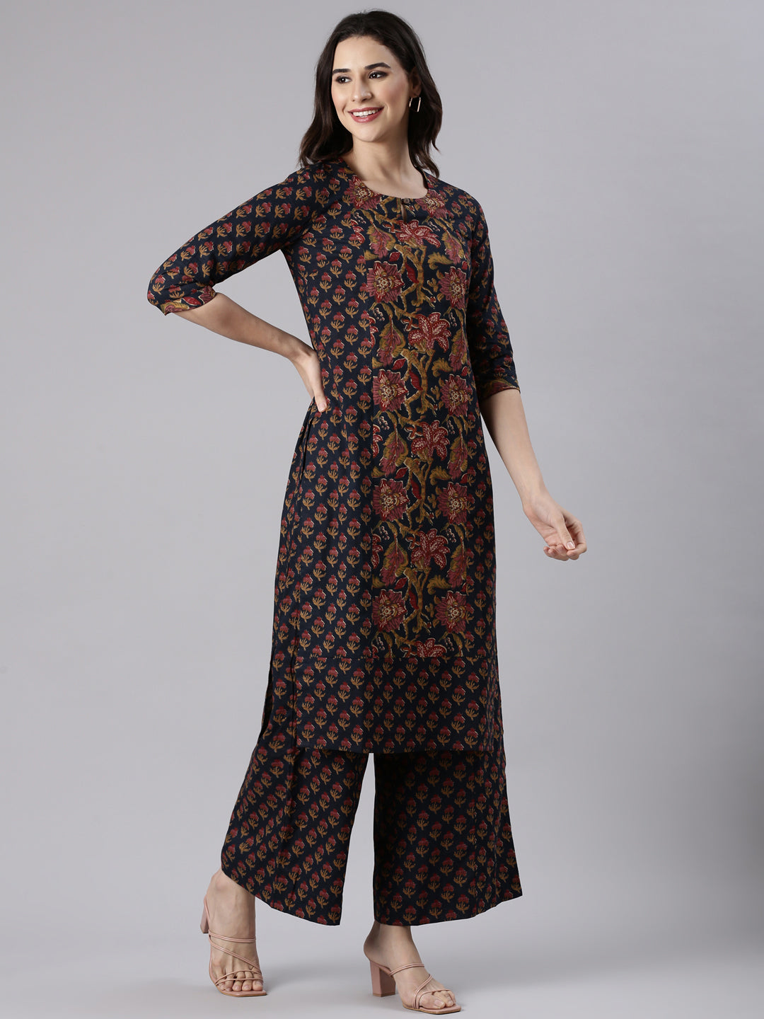 Midnight blue Floral Printed Kurta set