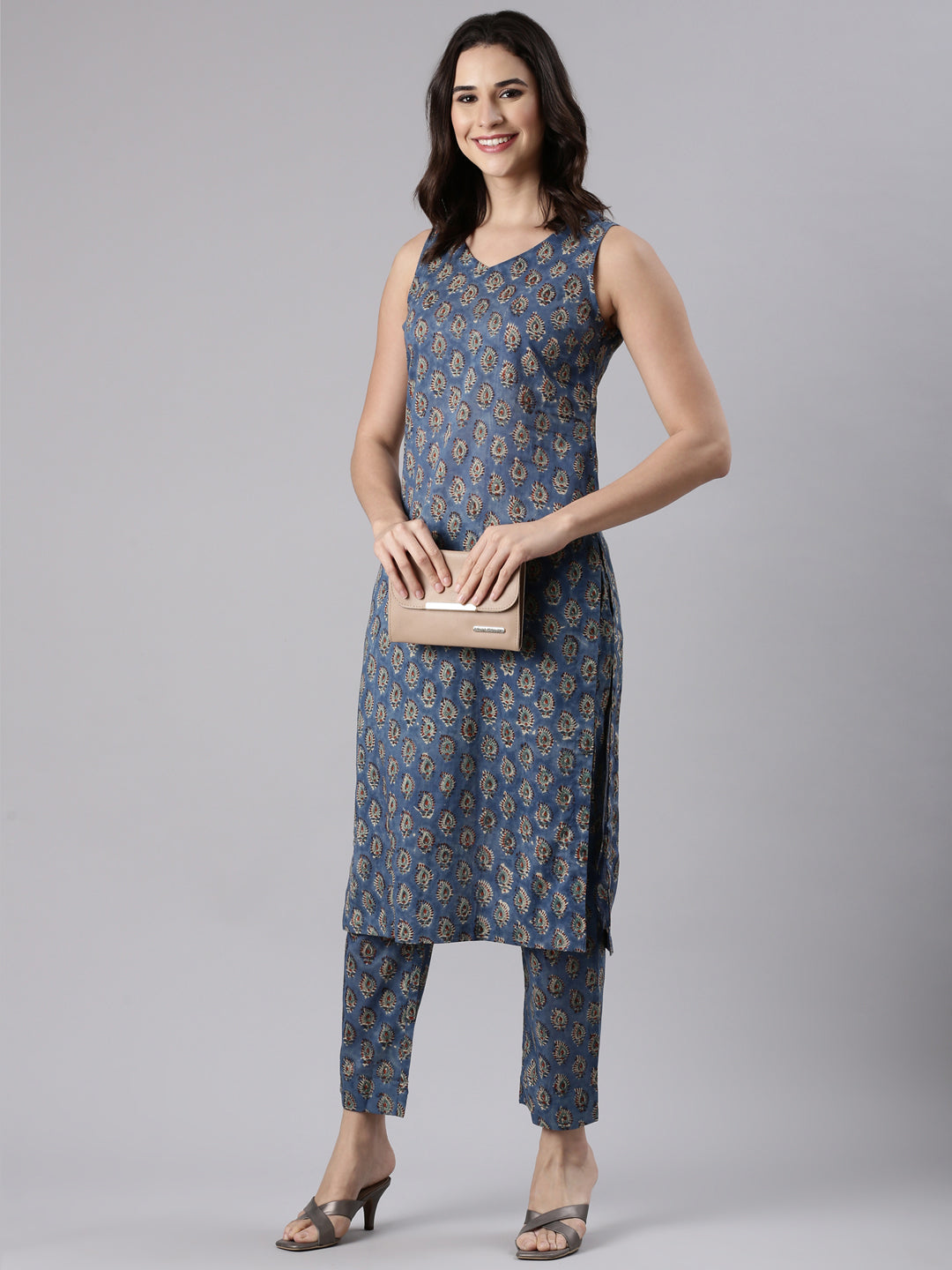 Turf Teal Block printed kurta set