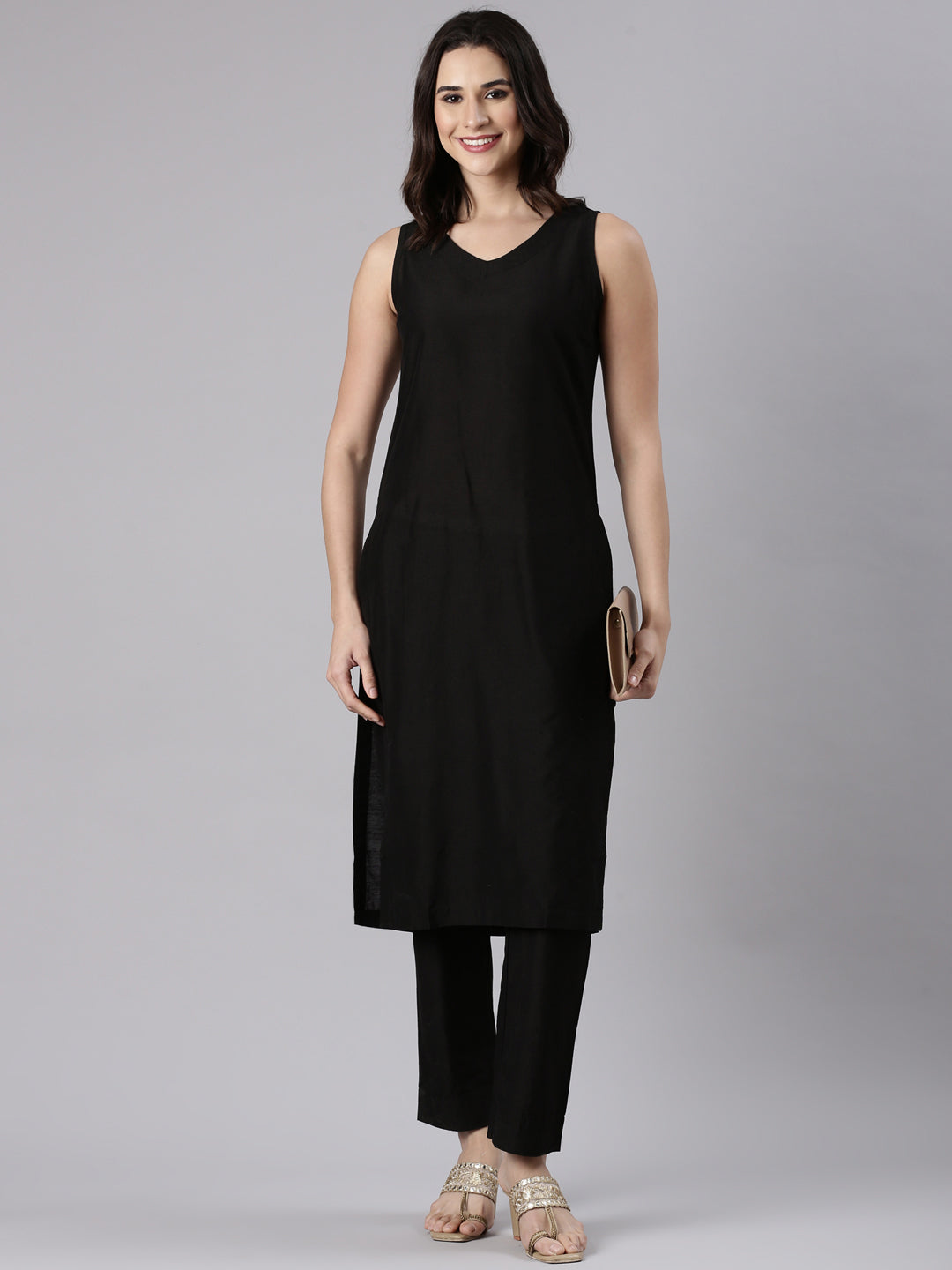 EDIRA Charcoal Black  Silk Textured Co-Ord set