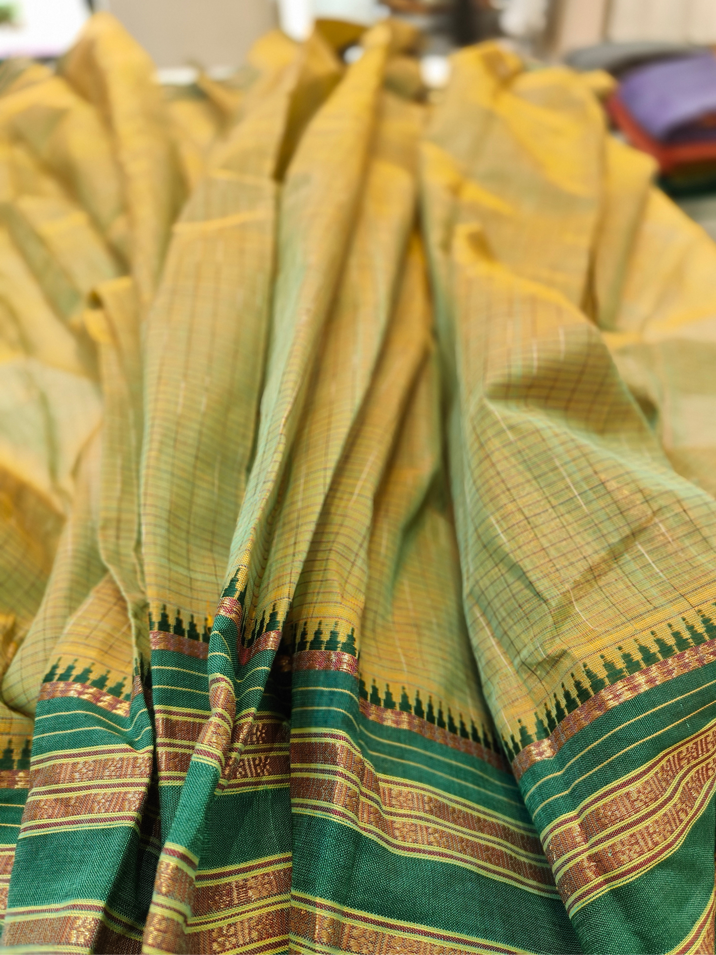 Vanya | Handwoven Cotton Saree | Moss Green