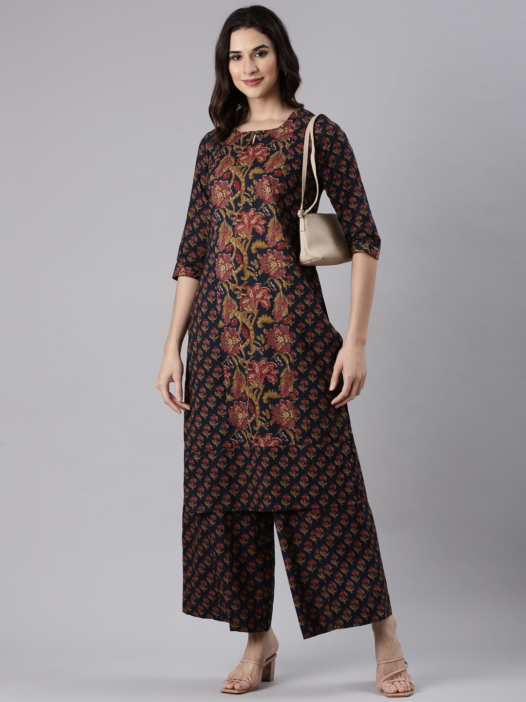 Midnight blue Floral Printed Kurta set