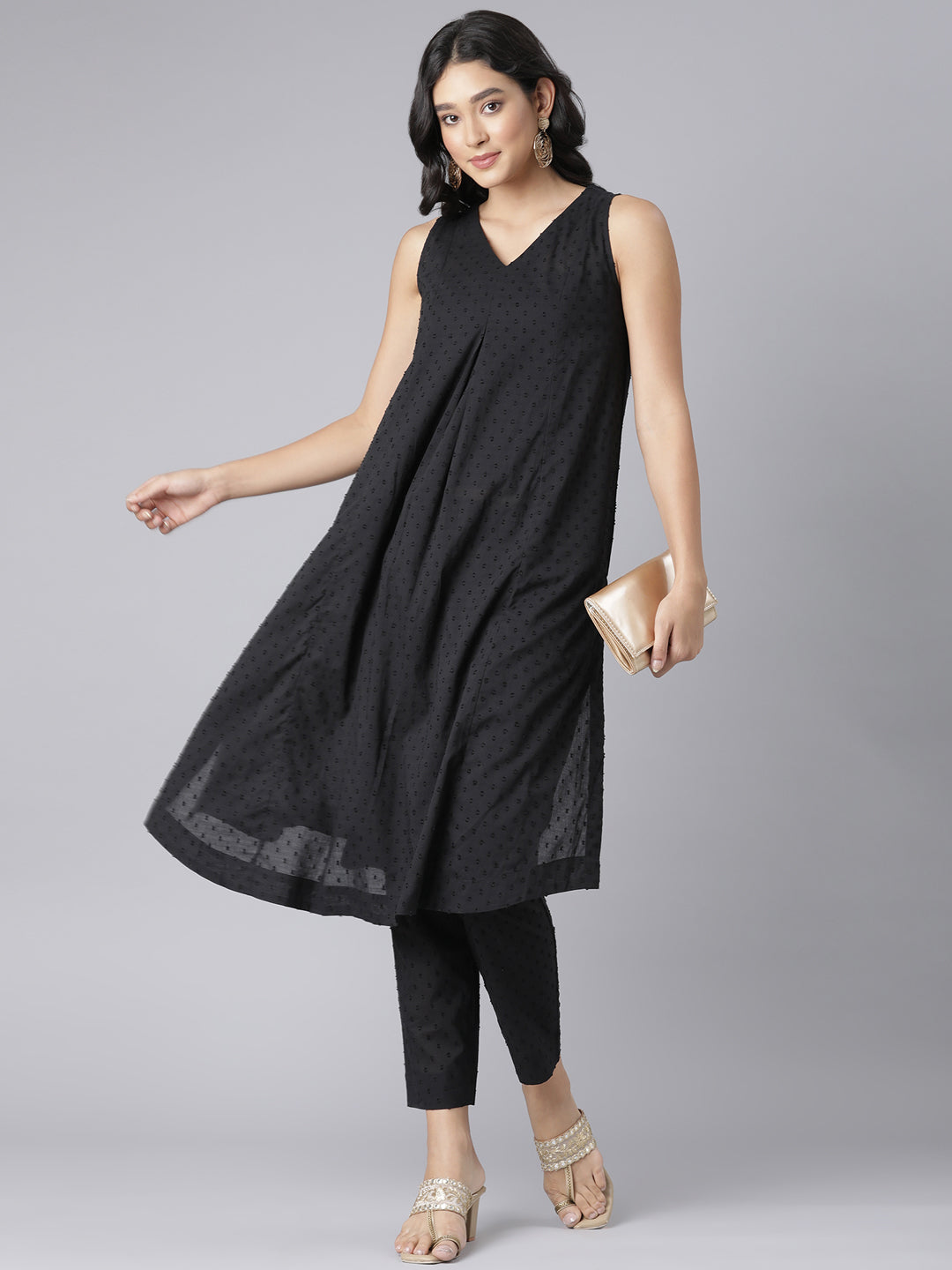 Black Dobby sleeveless Co-ords set
