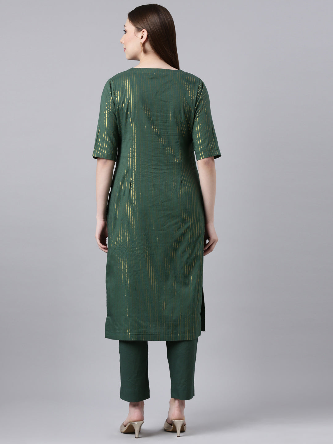 EDIRA Women Green & Gold  Kurta and Pant Set