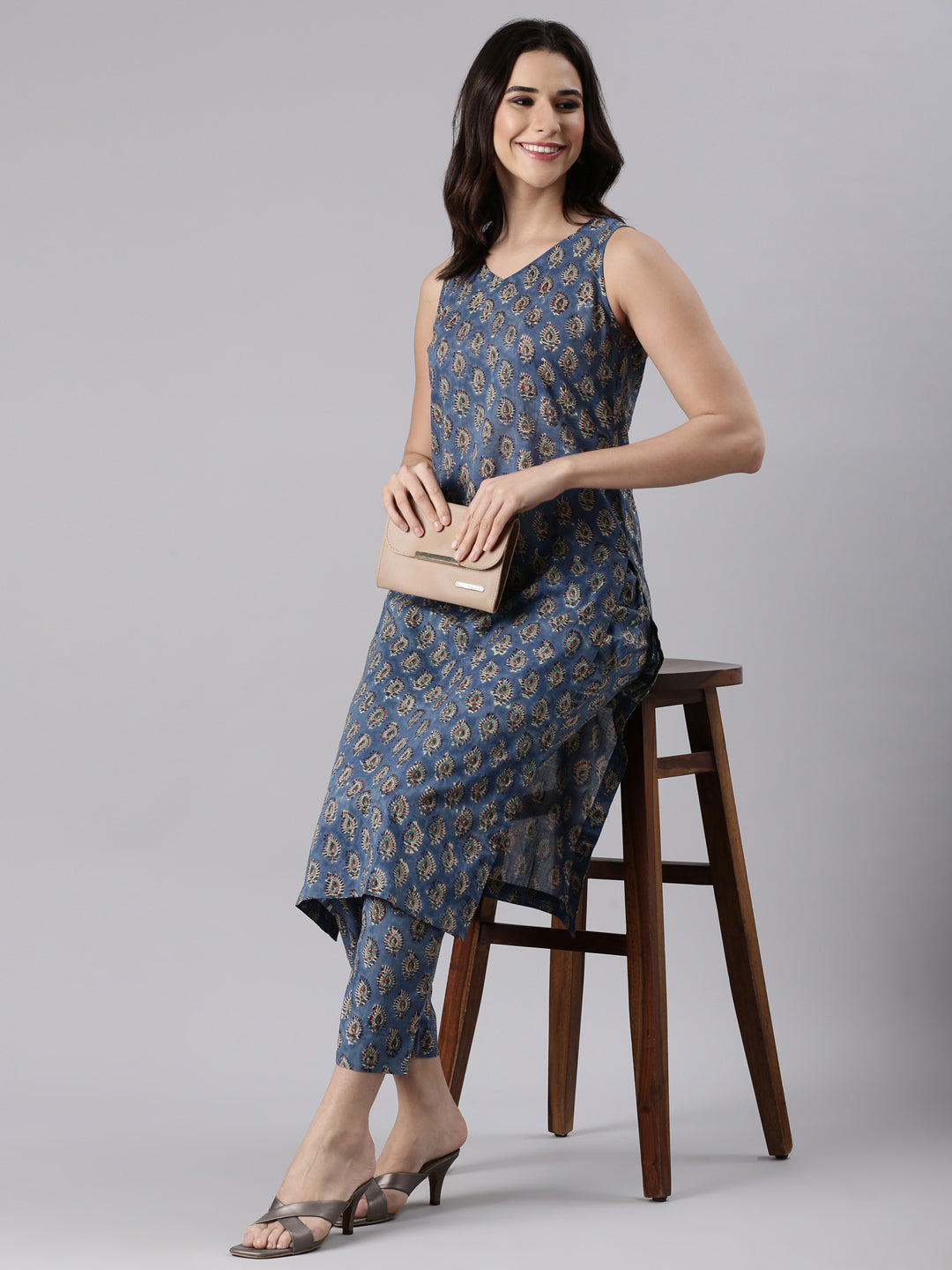 Turf Teal Block printed kurta set