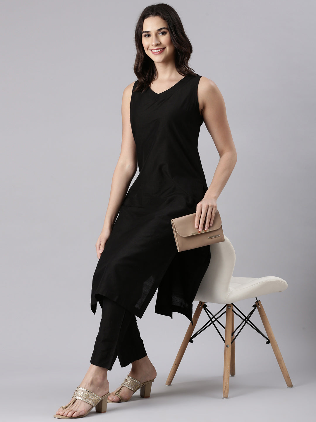 EDIRA Charcoal Black  Silk Textured Co-Ord set