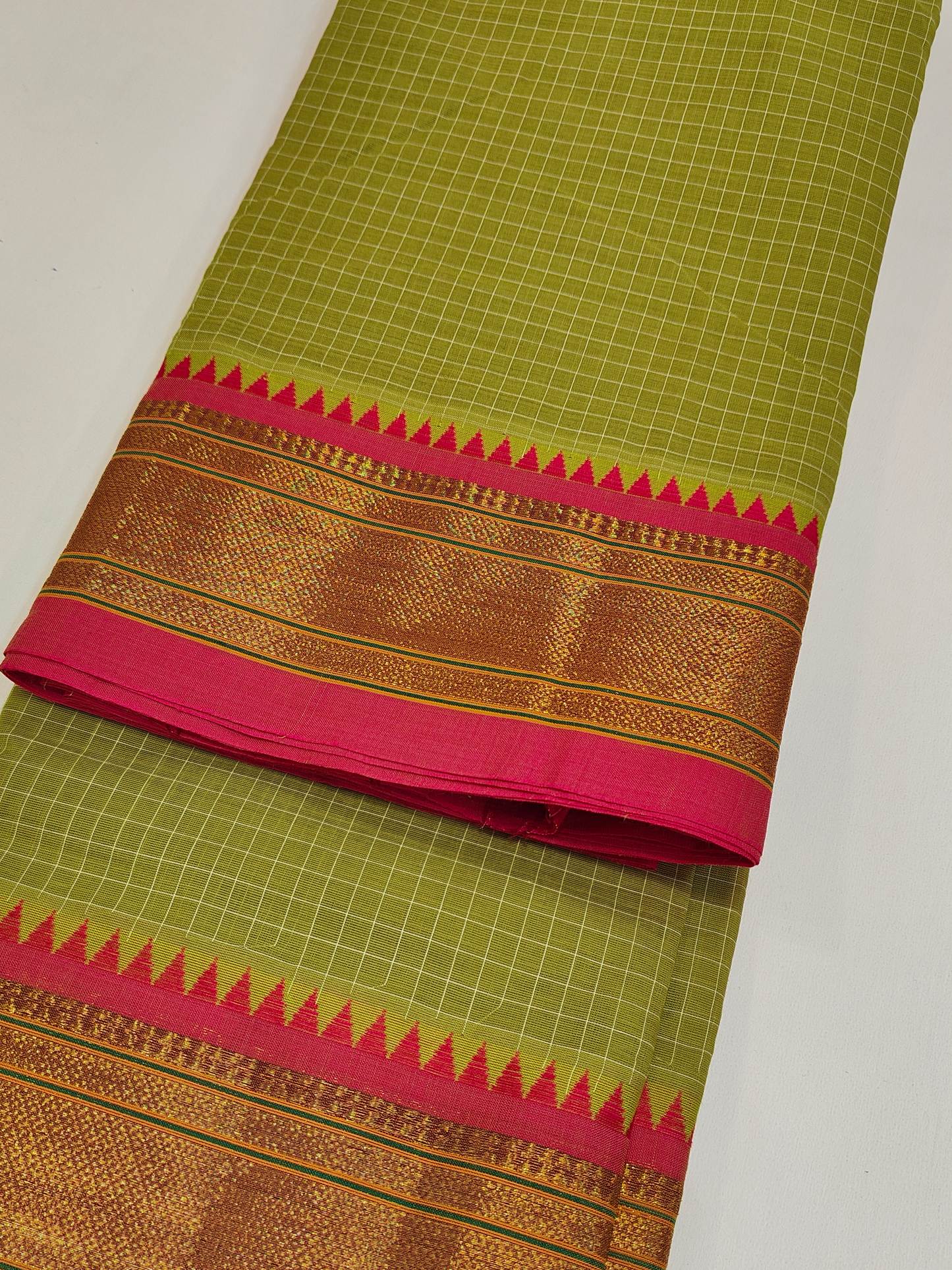 Ira| Handwoven Cotton Saree | Olive Grove Pink