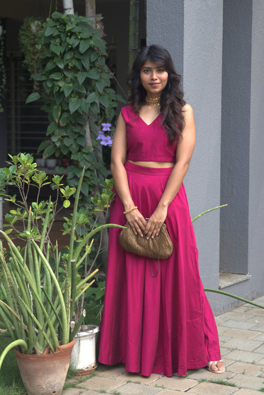 EDIRA Fuchsia Skirt & Crop Top set